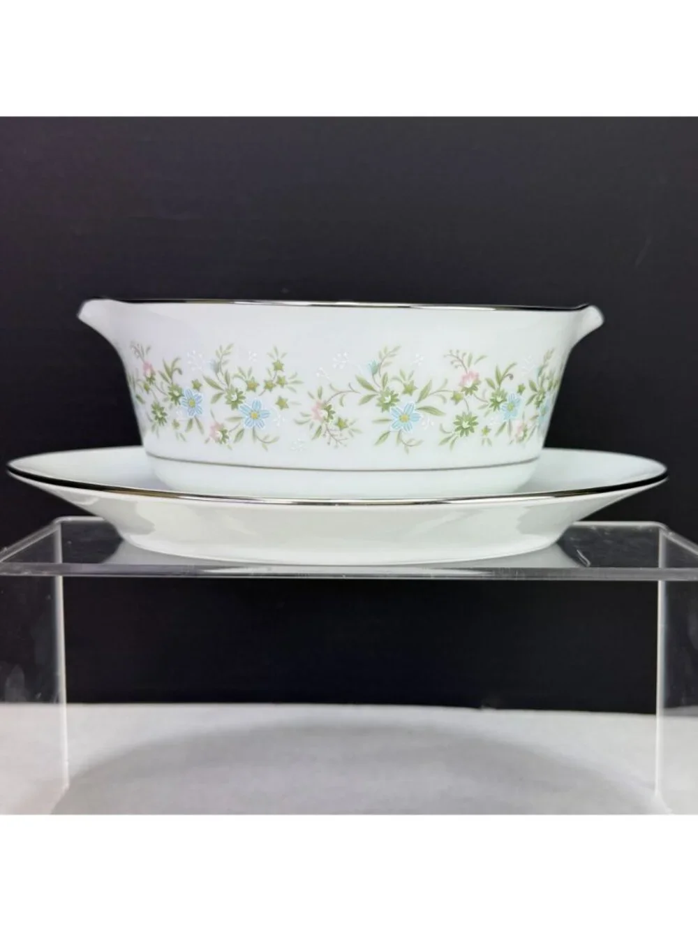 Vintage Noritake Savannah 2 Cup Gravy Boat with Attached Underplate